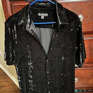 INC International Black Velour Velvet Button Down  Shirt